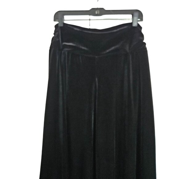 Susan Lawrence Women's Black Velvet Wide-Leg Pull On Pants L Side Waist Ruching - Picture 5 of 10